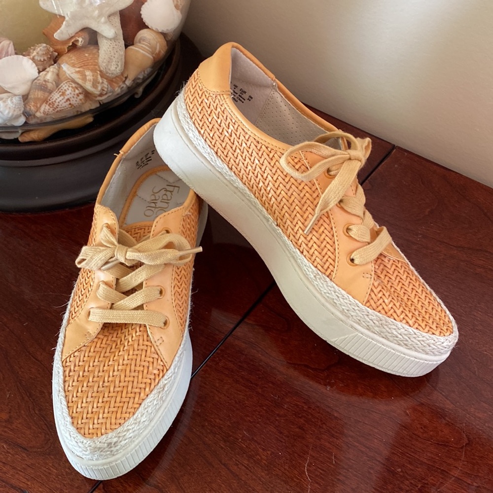 Franco Sarto Hyria Orange 7 Sporty Casual Boho Woven Leather Platform Sneakers - Picture 4 of 13